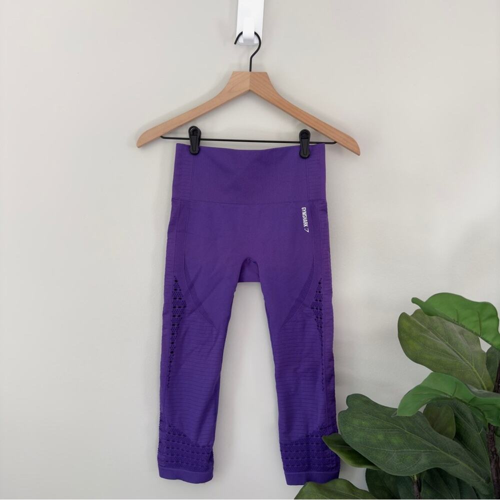 Gymshark Dry Moisture Management Eyelet Cropped Leggings Purple White Logo Gym S